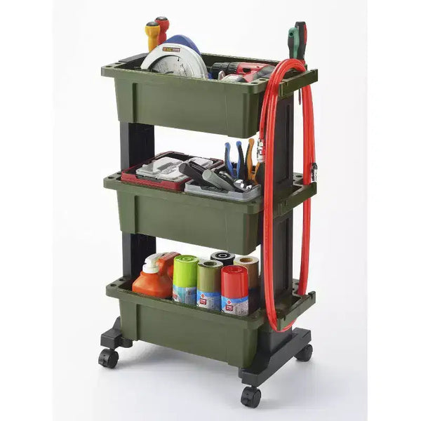 Servante d'atelier mobile robuste avec plateau-conteneur vert noir