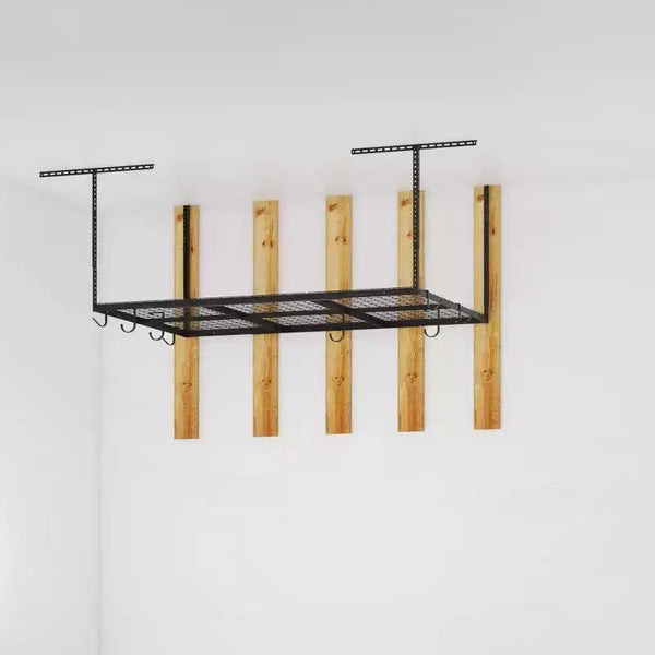 Support de rangement de plafond pour garage 3'x6' avec 8 crochets accessoires Noir