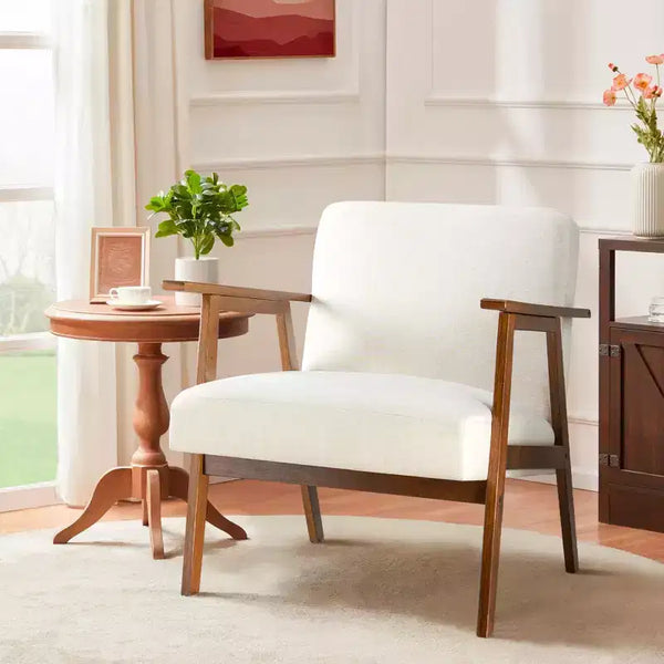 Fauteuil d'appoint moderne du milieu du siècle - Siège rembourré épais de 15 cm, fauteuil à structure en bois massif d'une capacité de 136 kg