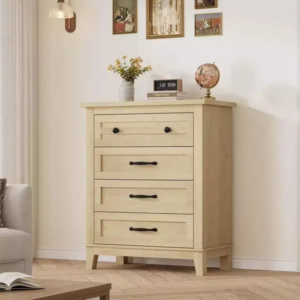 4-Drawer 34.8 Tall Vertical Wooden Dresser, Freestanding Large Storage Closet Chest of Drawers for Home Bedroom & Living Room