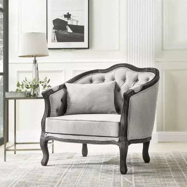 37" Samael Accent Chair Gray Linen Dark Brown Finish - Acme Furniture