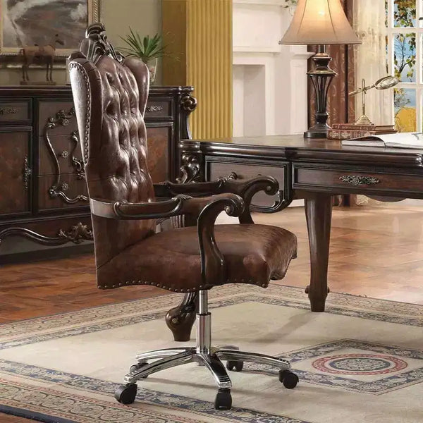 Chaise Assise Active 27" Bicolore Similicuir Marron Clair et Chêne Cerisier : Similicuir, Cadre en Métal, Assemblage Sans Outils