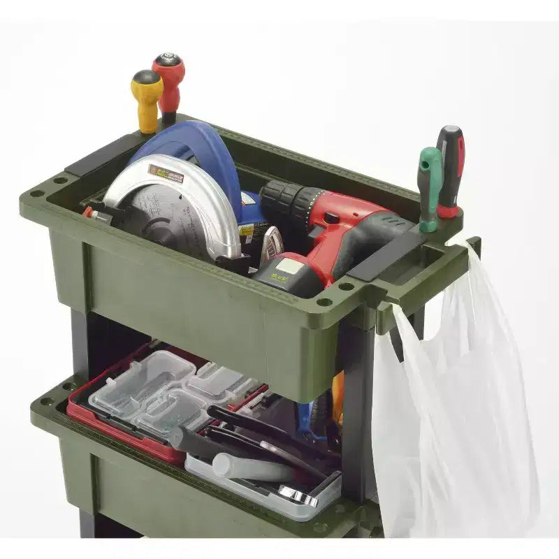 Heavy-Duty Mobile Tool Trolley with Container Top Design Green Black