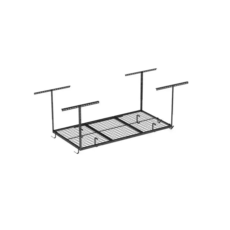 3'x6' Overhead Garage Storage Ceiling Rack with 8 Accessory Hooks Black