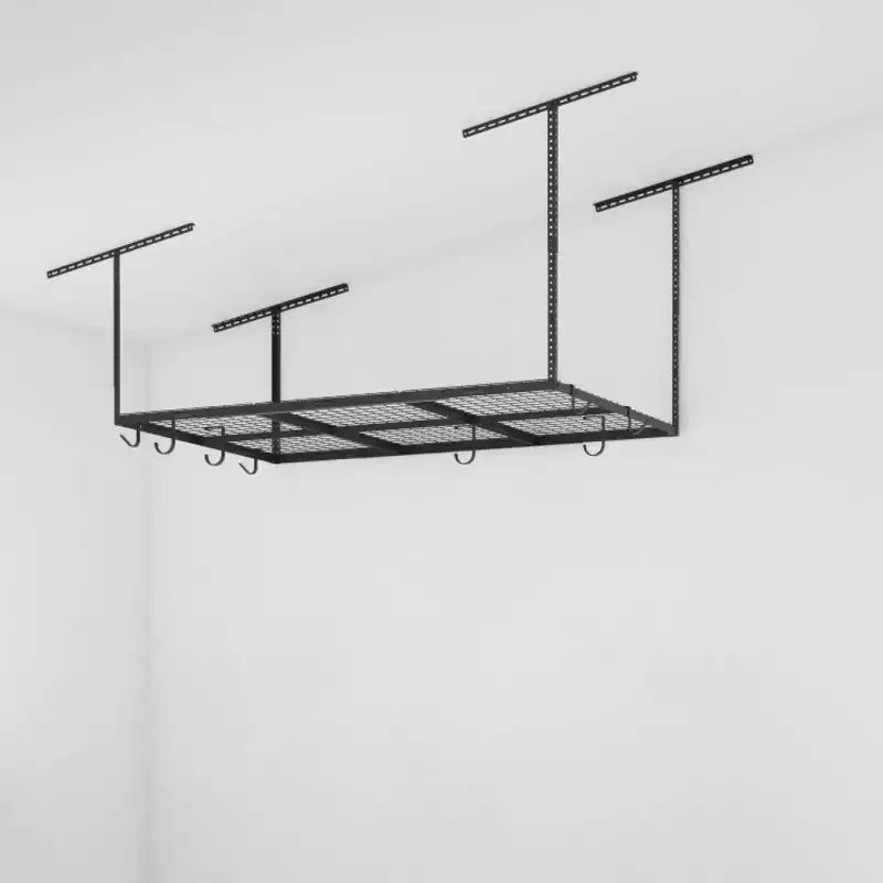 3'x6' Overhead Garage Storage Ceiling Rack with 8 Accessory Hooks Black