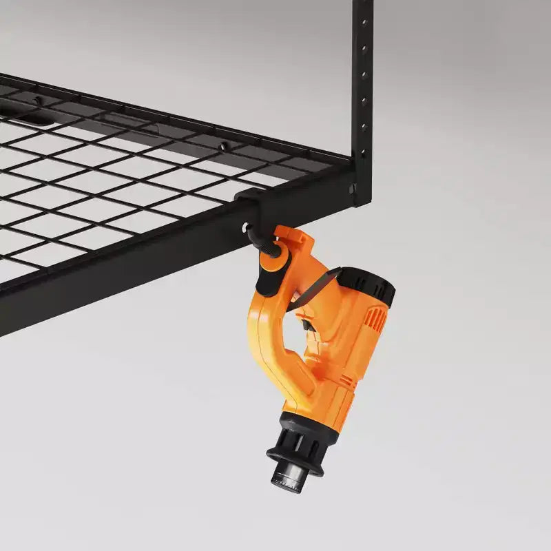 3'x6' Overhead Garage Storage Ceiling Rack with 8 Accessory Hooks Black