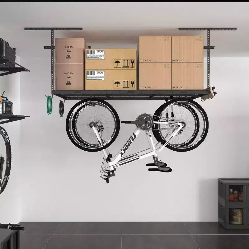 3'x6' Overhead Garage Storage Ceiling Rack with 8 Accessory Hooks Black