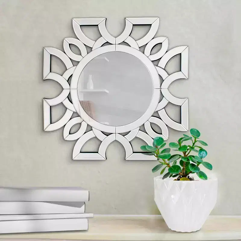 19.75"x19.75" Round Symmetrical Cut Pattern Wall Mirror