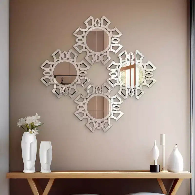 19.75"x19.75" Round Symmetrical Cut Pattern Wall Mirror