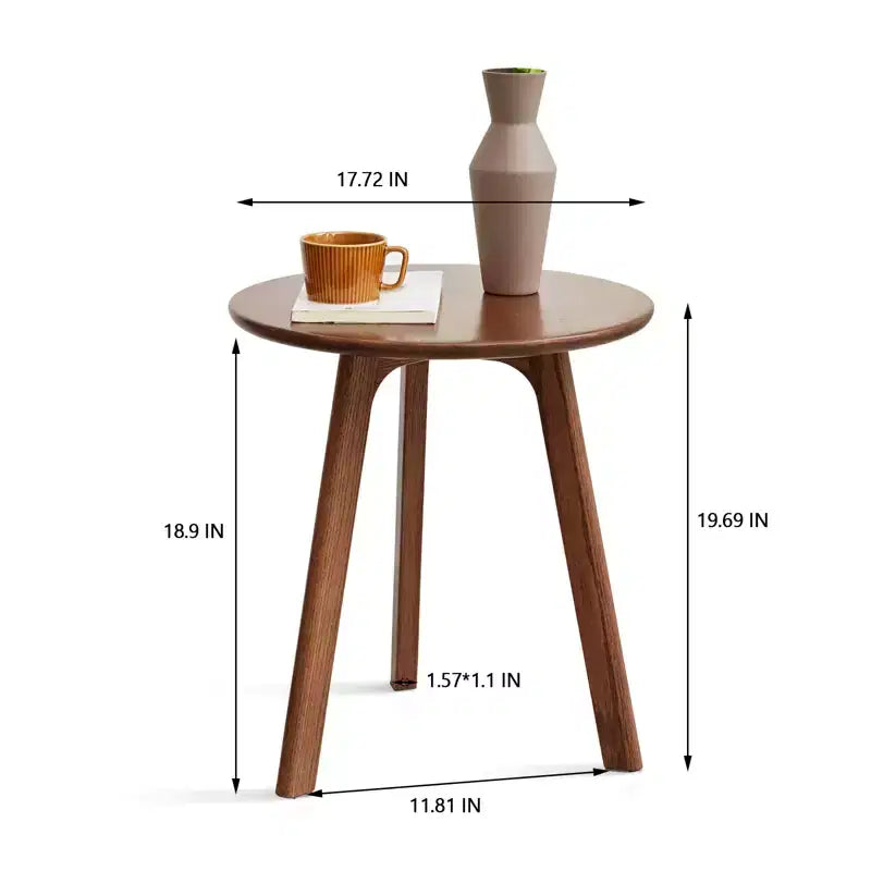 Minimalist 19.7" Three Legs Solid Oak Round Side Table