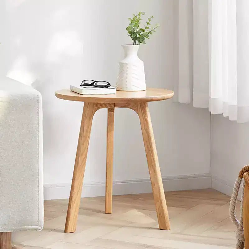Minimalist 19.7" Three Legs Solid Oak Round Side Table