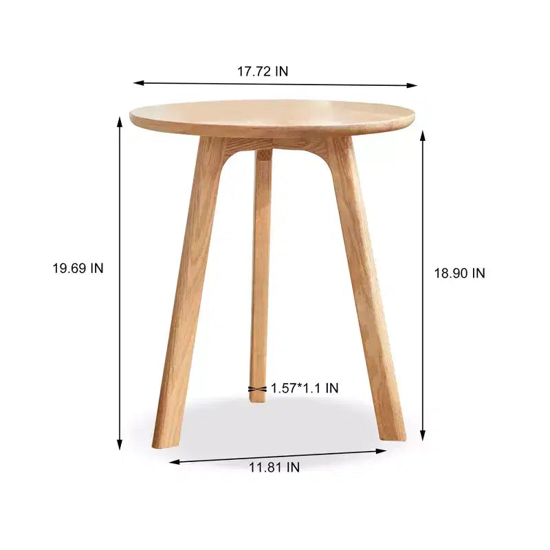 Minimalist 19.7" Three Legs Solid Oak Round Side Table