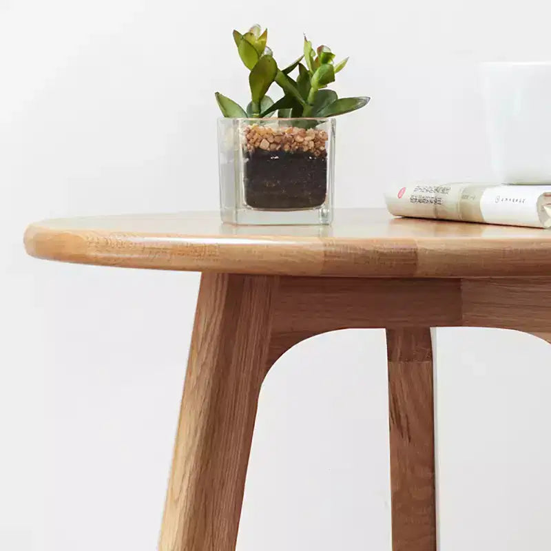 Minimalist 19.7" Three Legs Solid Oak Round Side Table