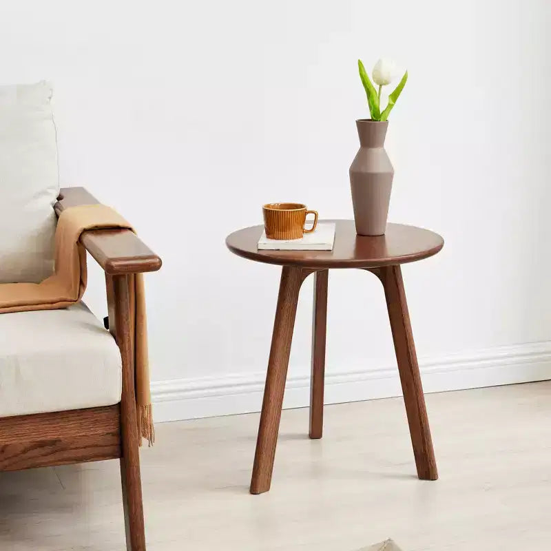 Minimalist 19.7" Three Legs Solid Oak Round Side Table