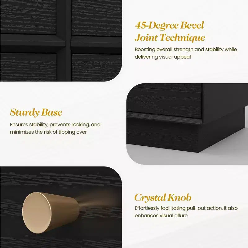 Modern 6 Drawer Dresser with Crystal Knobs & Painted Strip, for Bedroom, Living Room, Hallway, Closet