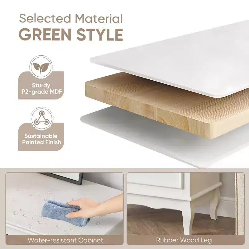 Modern 5 Drawer Dresser with Solid Wood Legs and Painted Finish, Ideal for Bedroom, Living Room, Nursery, Hallway, Entryway