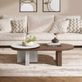 Travertine-Style and Walnut Finish MDF Wood Oval Coffee Table Brown