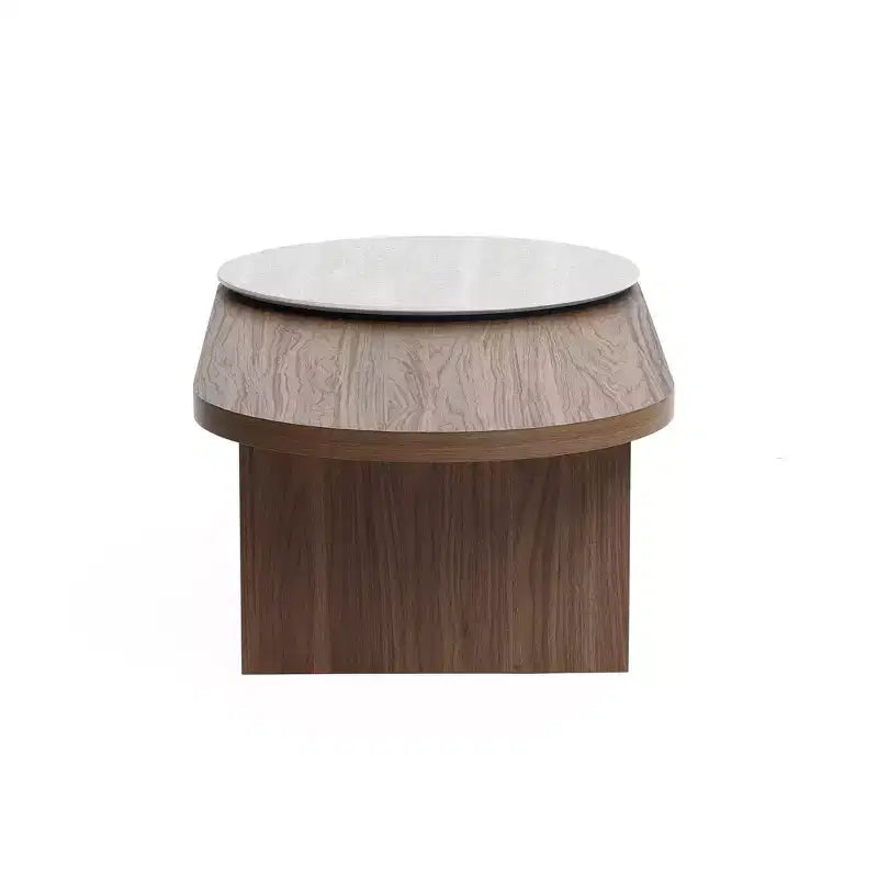 Travertine-Style and Walnut Finish MDF Wood Oval Coffee Table Brown