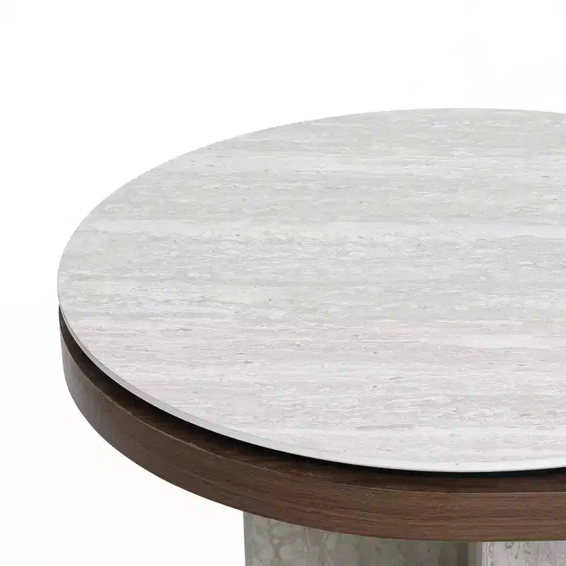 Travertine-Style and Walnut Finish MDF Wood Oval Coffee Table Brown
