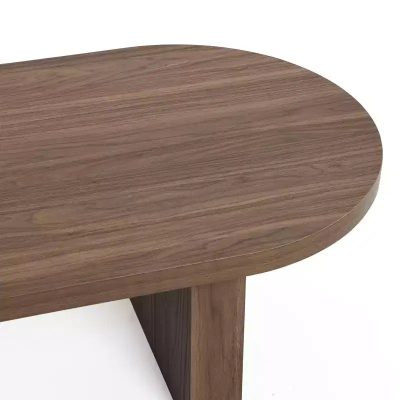 Travertine-Style and Walnut Finish MDF Wood Oval Coffee Table Brown