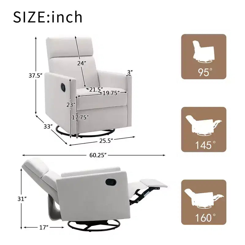 Modern Accent Chairs for Bedroom, Upholstered Rocker Nursery Chair Plush Seating Glider Swivel Recliner Chair