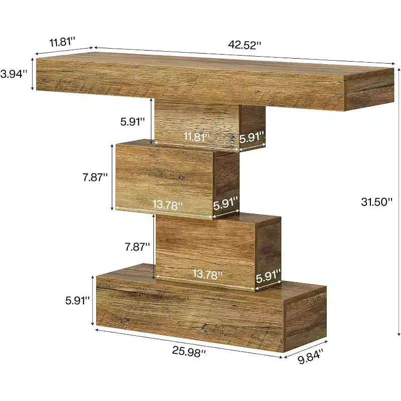 42.5" Farmhouse Console Table, Narrow Wood Sofa Table with Geometric Base, Light Brown