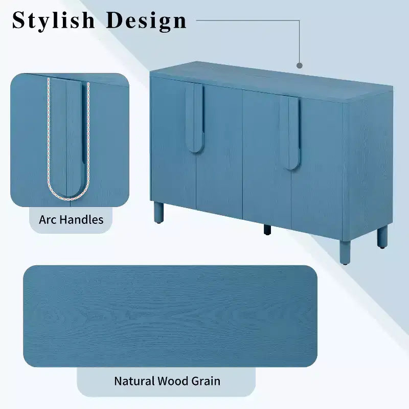 4-Door Buffet Cabinet with Storage, Wood Sideboard Cabinet with Unique Arc Handles and Adjustable Shelves for Dining Room