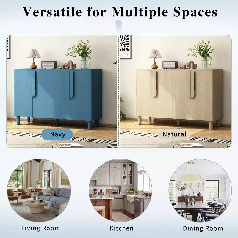 4-Door Buffet Cabinet with Storage, Wood Sideboard Cabinet with Unique Arc Handles and Adjustable Shelves for Dining Room