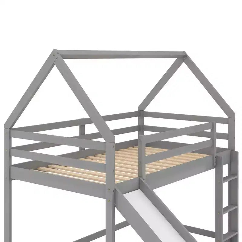 Twin Size Bunk House Bed with Slide and Ladder