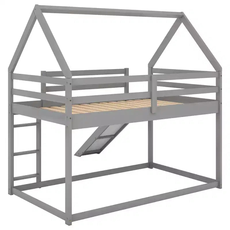 Twin Size Bunk House Bed with Slide and Ladder
