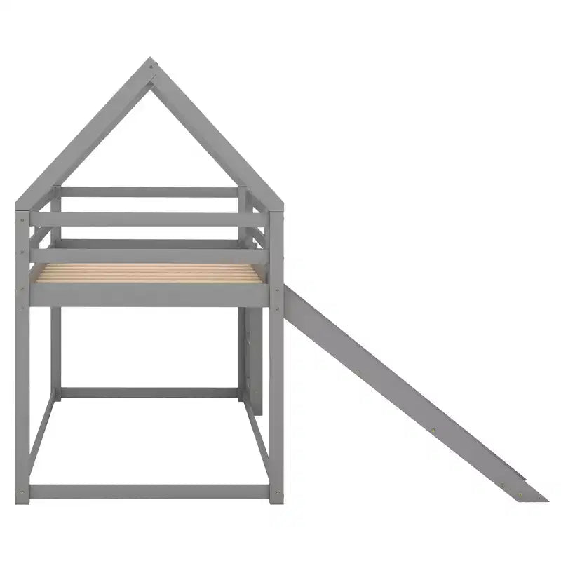Twin Size Bunk House Bed with Slide and Ladder
