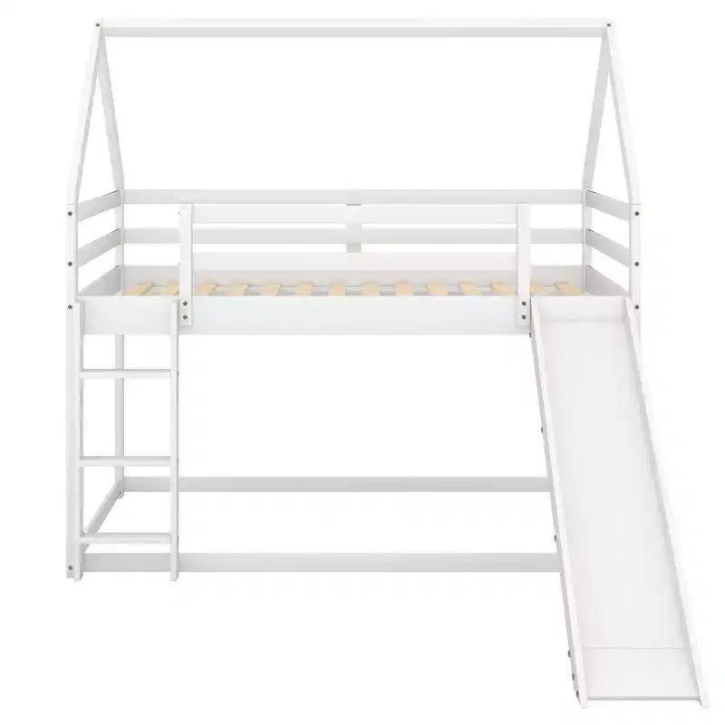Twin Size Bunk House Bed with Slide and Ladder
