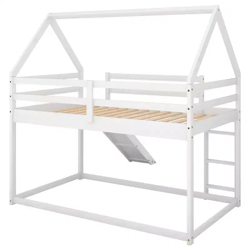 Twin Size Bunk House Bed with Slide and Ladder