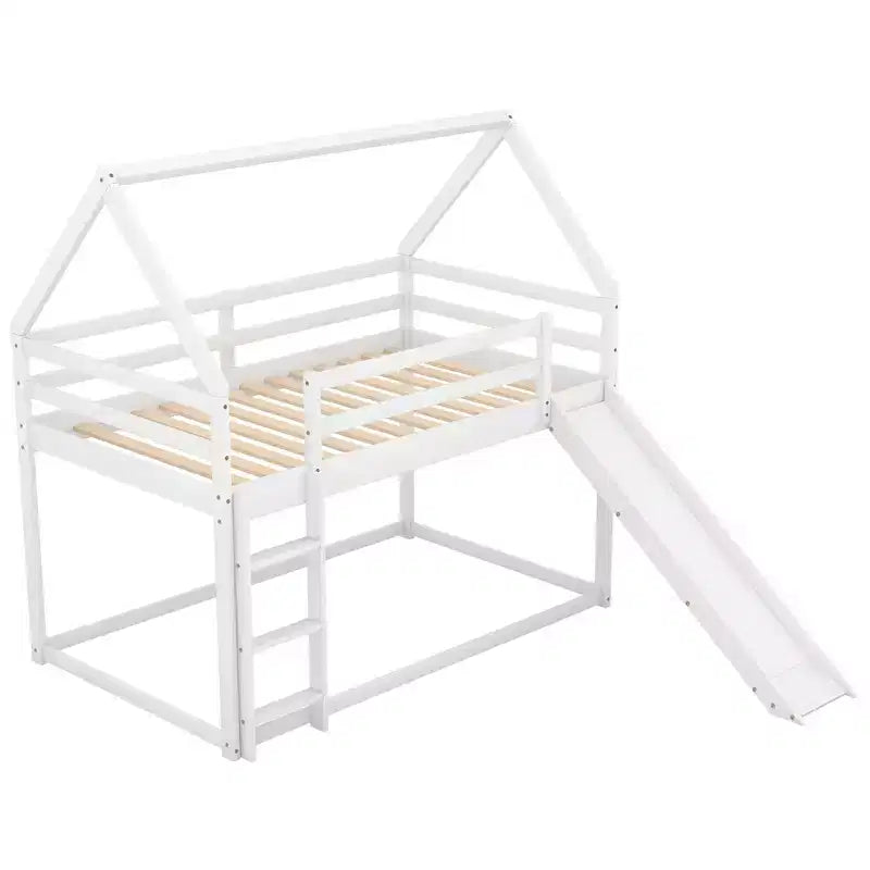 Twin Size Bunk House Bed with Slide and Ladder
