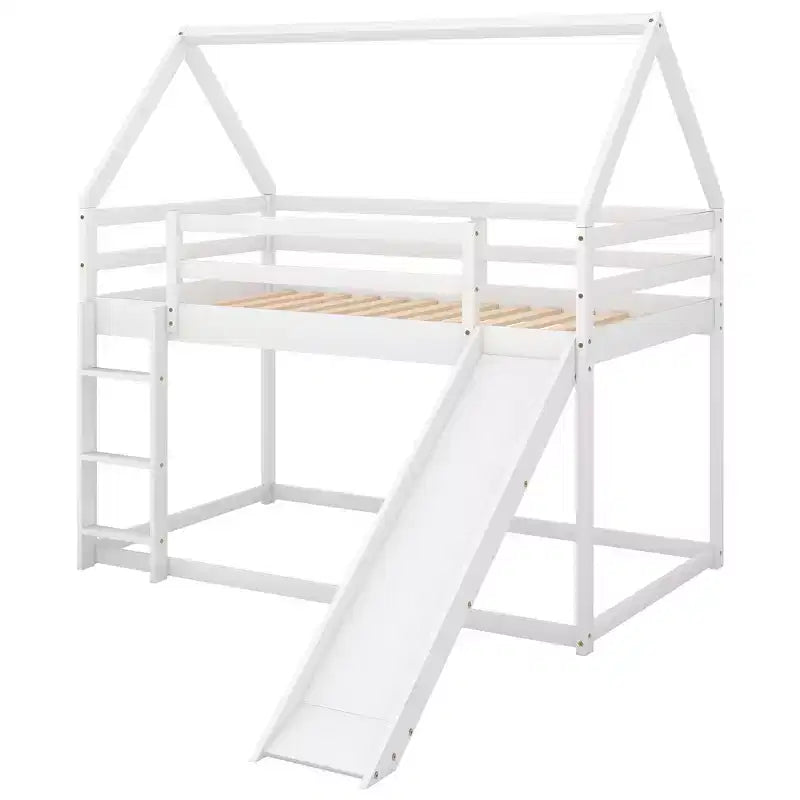 Twin Size Bunk House Bed with Slide and Ladder