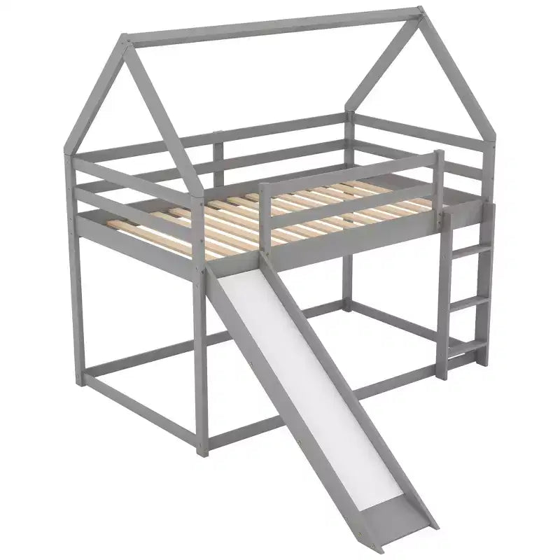Twin Size Bunk House Bed with Slide and Ladder