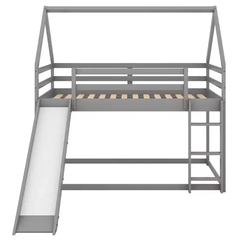 Twin Size Bunk House Bed with Slide and Ladder