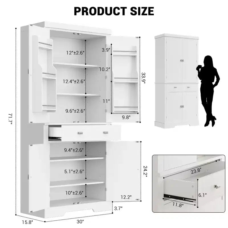 72 Kitchen Pantry Storage Cabinet, with 2 Drawers, 2 Cabinets, 3 Adjustable Shelves, 6 Door Shelves, Freestanding Cupboard for Kitchen & Living Room