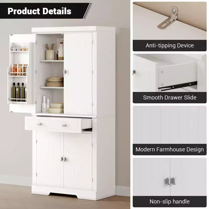 72 Kitchen Pantry Storage Cabinet, with 2 Drawers, 2 Cabinets, 3 Adjustable Shelves, 6 Door Shelves, Freestanding Cupboard for Kitchen & Living Room