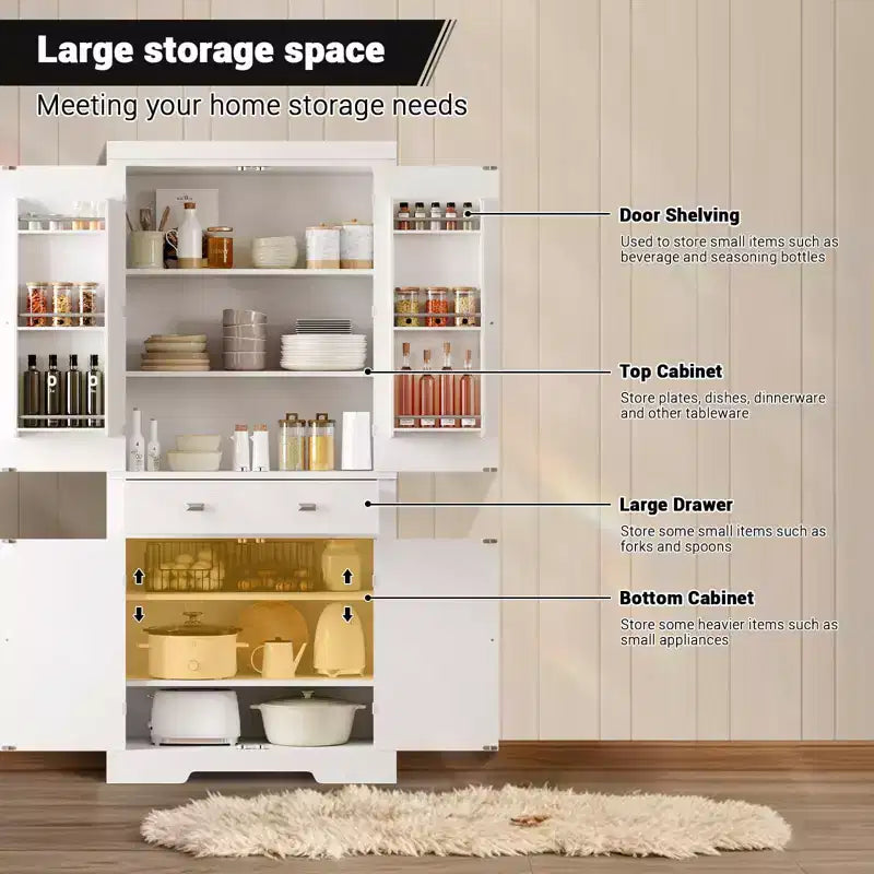 72 Kitchen Pantry Storage Cabinet, with 2 Drawers, 2 Cabinets, 3 Adjustable Shelves, 6 Door Shelves, Freestanding Cupboard for Kitchen & Living Room