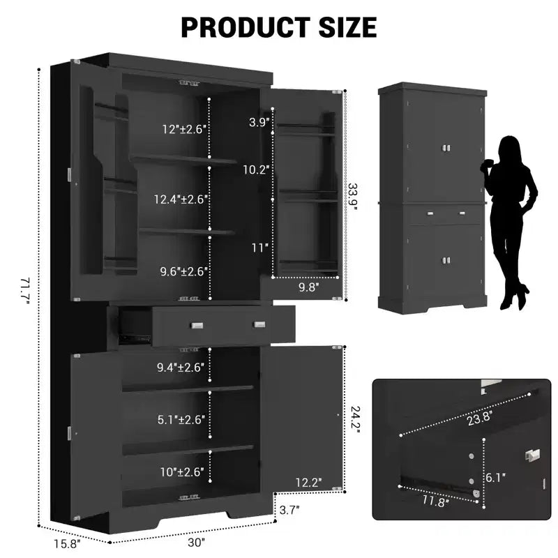 72 Kitchen Pantry Storage Cabinet, with 2 Drawers, 2 Cabinets, 3 Adjustable Shelves, 6 Door Shelves, Freestanding Cupboard for Kitchen & Living Room