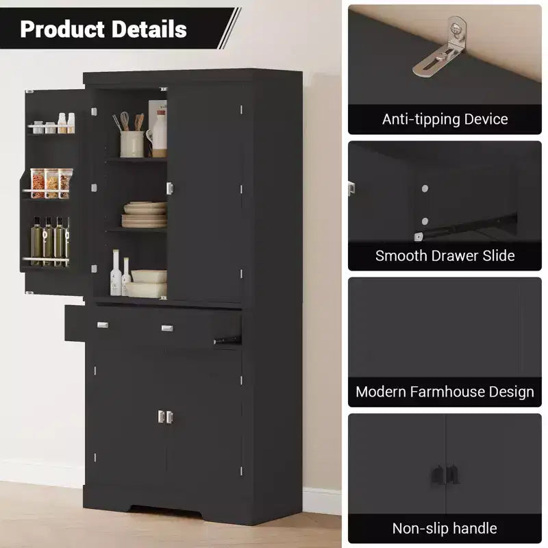 72 Kitchen Pantry Storage Cabinet, with 2 Drawers, 2 Cabinets, 3 Adjustable Shelves, 6 Door Shelves, Freestanding Cupboard for Kitchen & Living Room