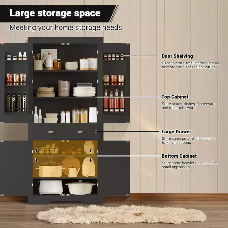 72 Kitchen Pantry Storage Cabinet, with 2 Drawers, 2 Cabinets, 3 Adjustable Shelves, 6 Door Shelves, Freestanding Cupboard for Kitchen & Living Room