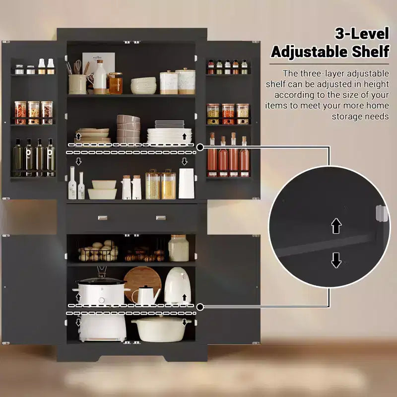 72 Kitchen Pantry Storage Cabinet, with 2 Drawers, 2 Cabinets, 3 Adjustable Shelves, 6 Door Shelves, Freestanding Cupboard for Kitchen & Living Room