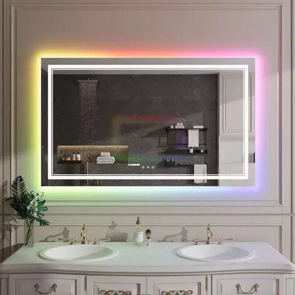 RGB LED Mirror for Bathroom, Mirror with 8 RGB Backlit & 3 Front Lit (Adjustable Individually),Horizontal/Vertical