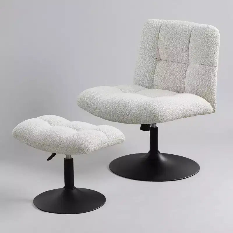 Leisure Linen Fabric Swivel Accent Chair with Ottoman, Wood and Metal Frame