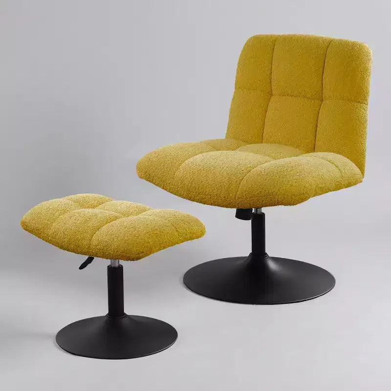 Leisure Linen Fabric Swivel Accent Chair with Ottoman, Wood and Metal Frame