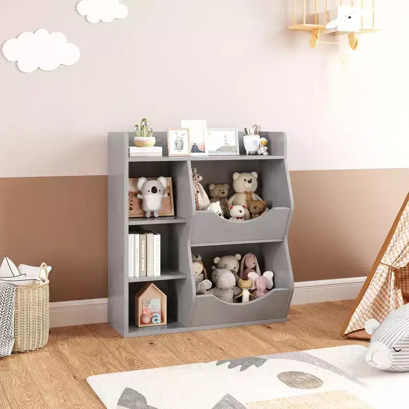 31.5 Inch Height 3-Layer Kids Bookshelf, Toy Storage Cabinet, 5-Grid Kids Toy Rack for Bedroom, Hallway, Living Room and Nursery