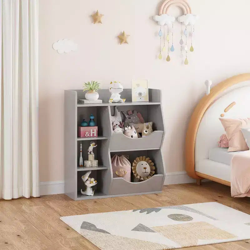 31.5 Inch Height 3-Layer Kids Bookshelf, Toy Storage Cabinet, 5-Grid Kids Toy Rack for Bedroom, Hallway, Living Room and Nursery