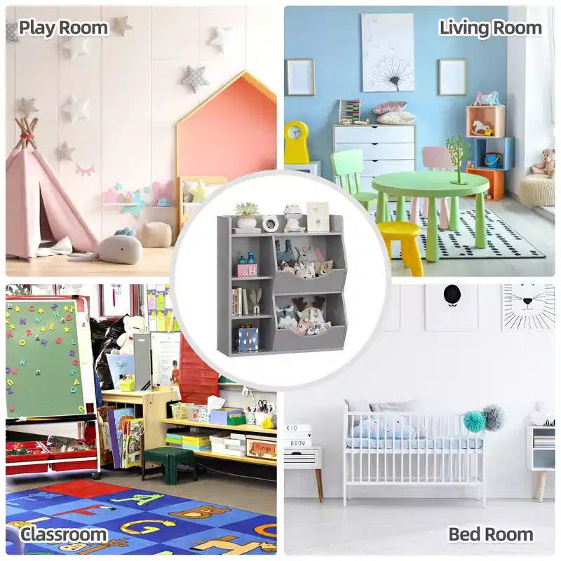 31.5 Inch Height 3-Layer Kids Bookshelf, Toy Storage Cabinet, 5-Grid Kids Toy Rack for Bedroom, Hallway, Living Room and Nursery